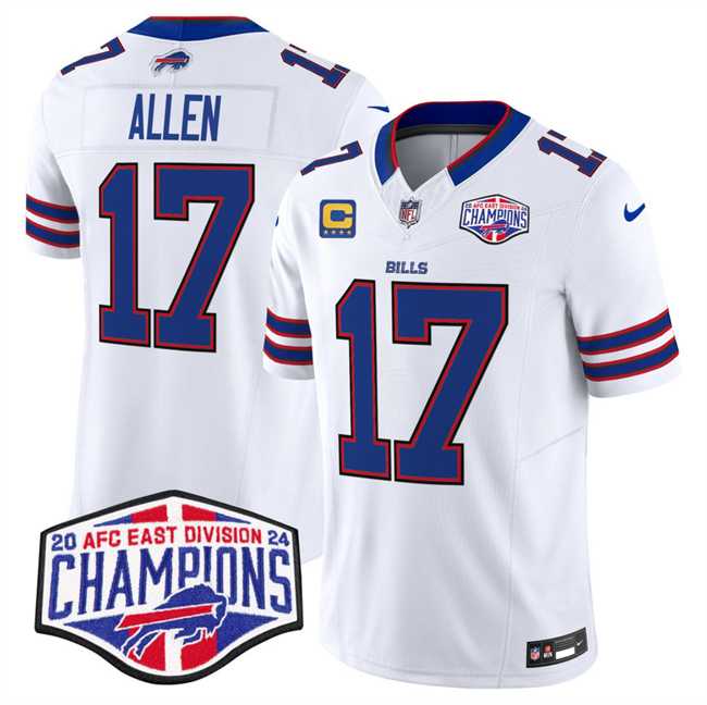 Men%27s Buffalo Bills #17 Josh Allen White F.U.S.E. 2024 AFC East Division Champions With 4-Star C Ptach Vapor Limited Stitched Jersey